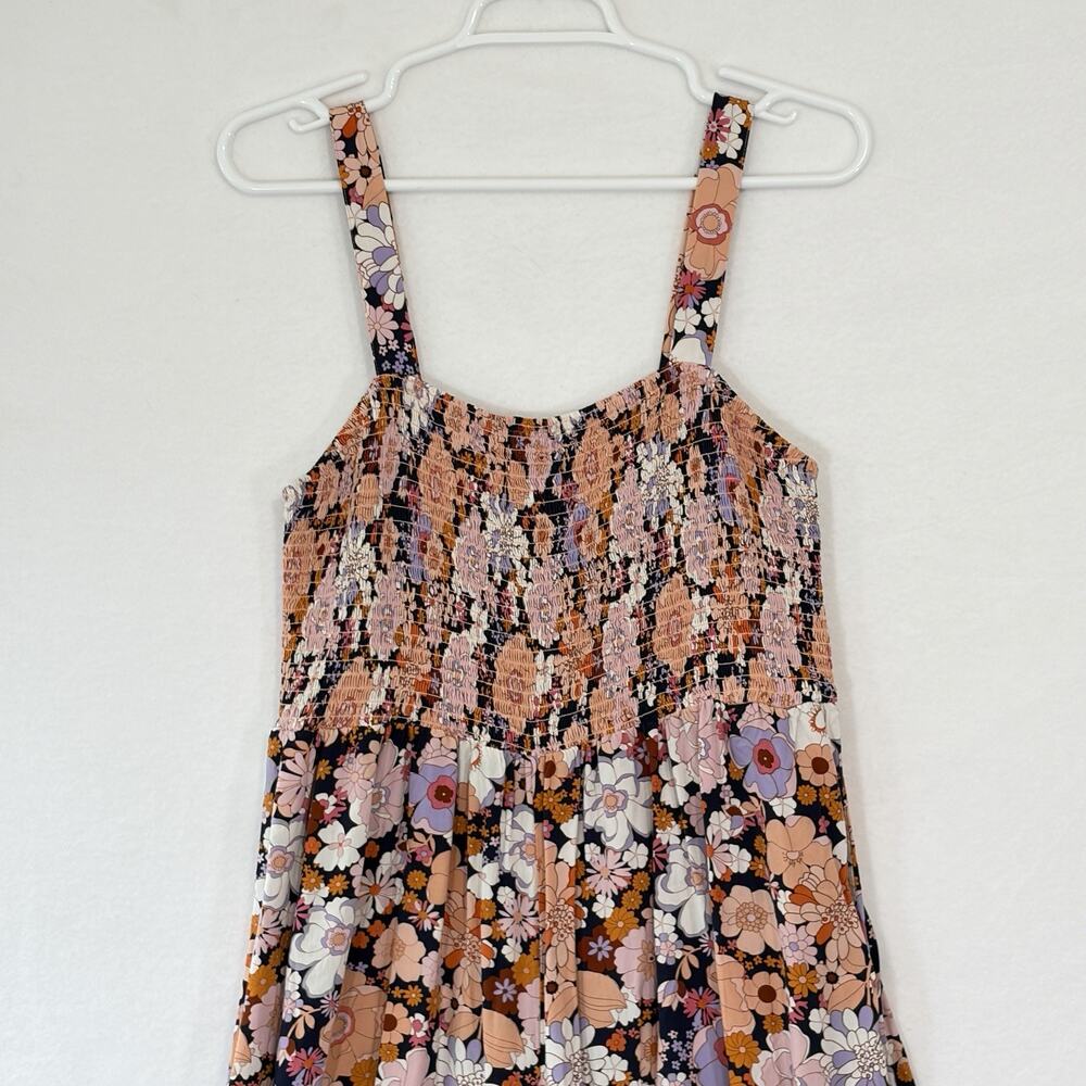 Women's Pink Floral Square Neck Smocked Sleeveless Wide-Leg Jumpsuit Size XL - Picture 9 of 10